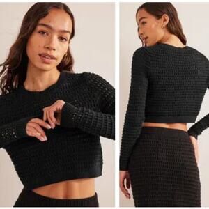BODEN Cropped Crochet Jumper Sweater Black Sz XL $128 {G19}